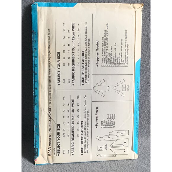 Simplicity Pattern 5263 Misses Unlined Jacket Size 12 uncut - Picture 2 of 2